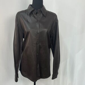 Lafayette 148 New York Dark Brown Leather Shirt, Size 12